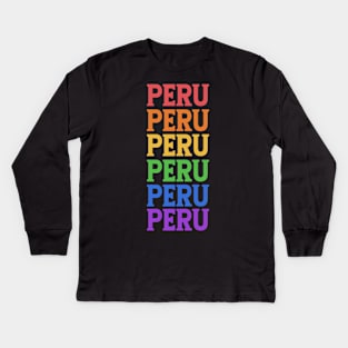 PERU RAINBOW TYPOGRAPHY Kids Long Sleeve T-Shirt